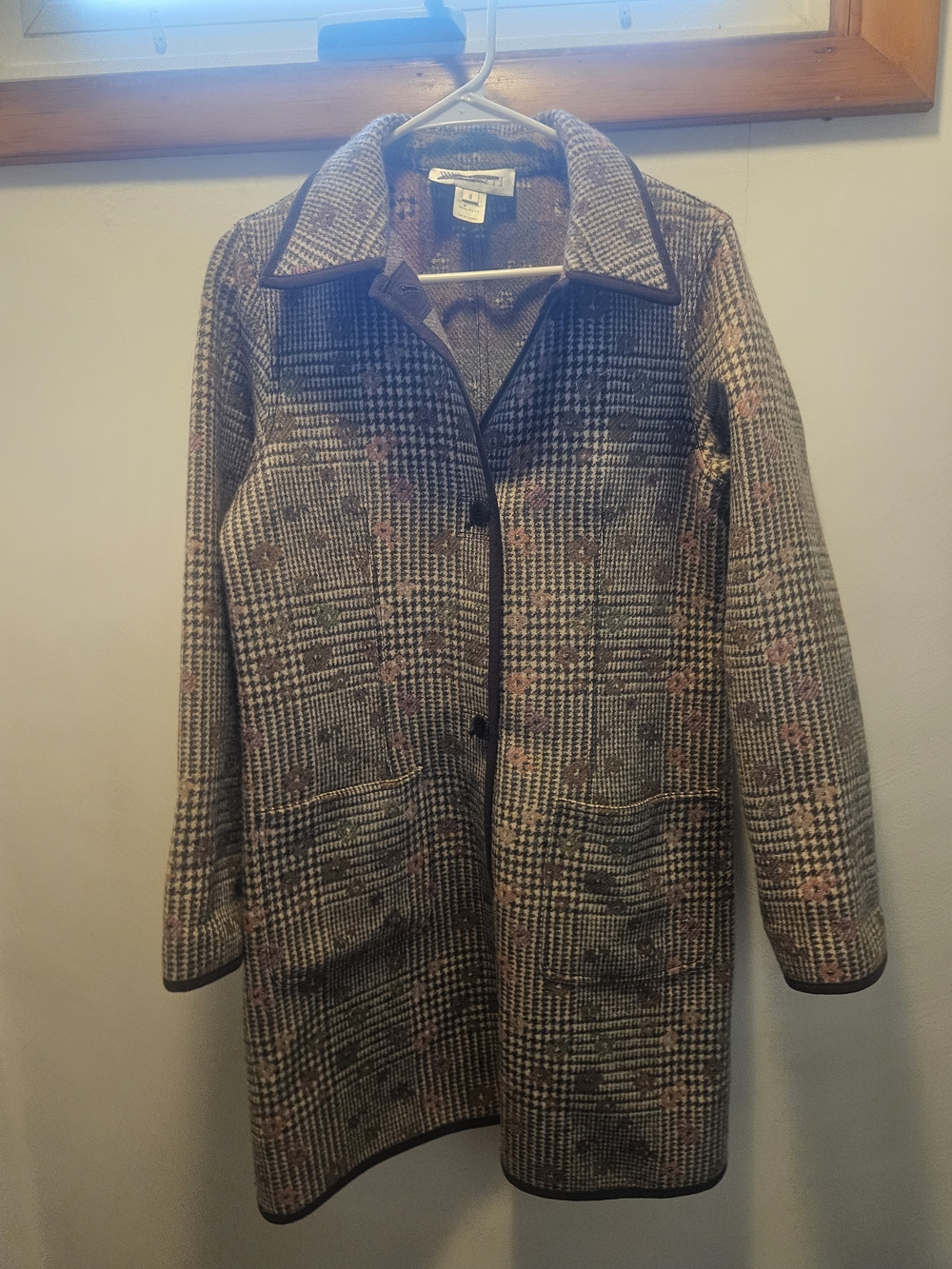 Talbots Women’s Plaid Floral Trim Coat - Brown Multi